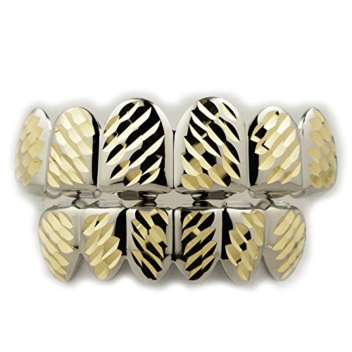 14K 6 Tooth WHITE Gold Plated DIAMOND CUT Grillz