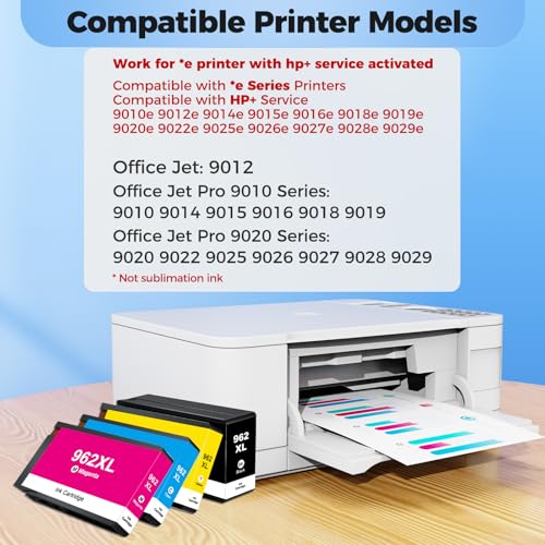 962XL Ink Cartridge 962 XL 9015e 9010e 9015 9010 Ink Remanufactured for HP 962XL Ink Cartridges Combo Pack Works for HP Office Jet Pro 9015e 9010 9025e 9025 9015 9018e 9020 for HP Ink 962, 4 Pack