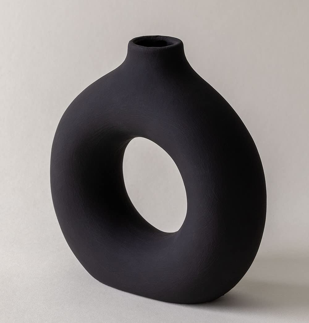 Small Black Vase, Cute Aesthetic Ceramic Vase, Small Table Vases For Centrepiece, Black Bathroom Accessories, Ornaments Bedroom, Home Accessories, 6'' Tall