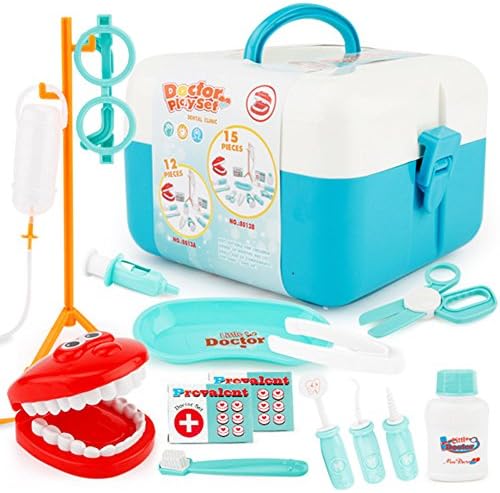 Pretend Play Set, Emorefun Medical Kit for Kids Doctor Series Set of 15 Simulation Dental Clinic Play Toy for Toddlers Kids, Blue