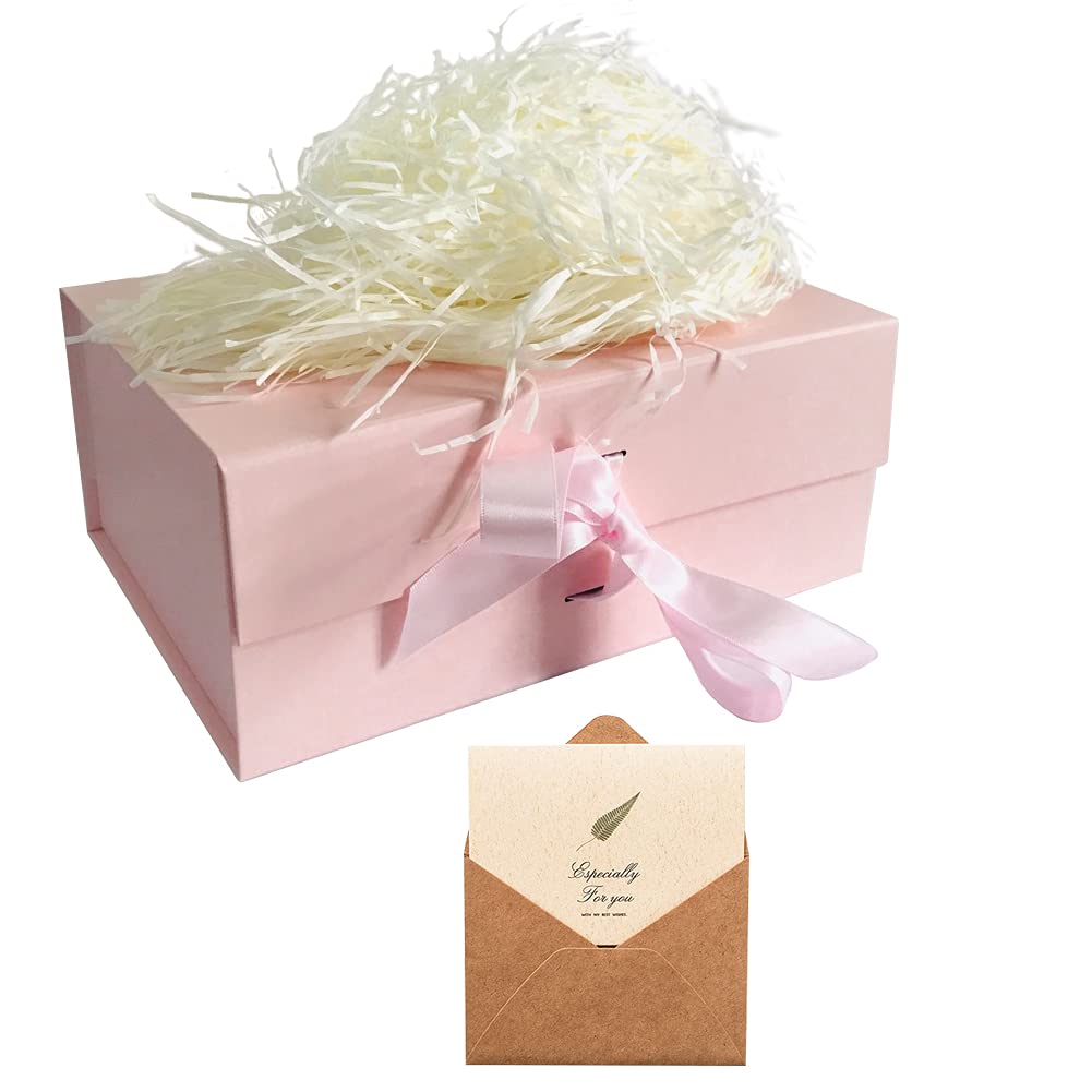 Pale Pink Gift Box, 23.5 x17 x10 cm Gift Box with Magnetic Lids and Silk Ribbon Specially Designed for Present Birthdays, Holidays, Anniversaries Gift Packaging
