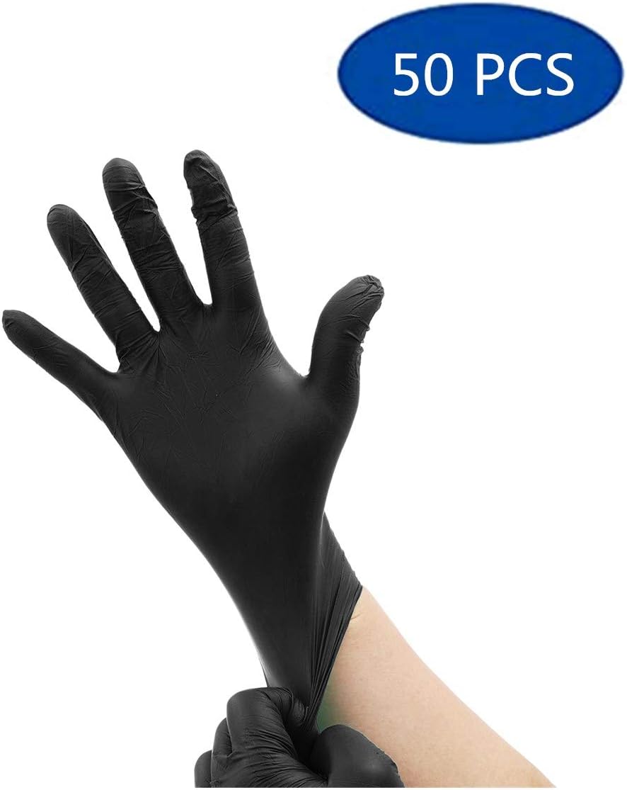 50 PCS Medical Latex Black Gloves Disposable Heavy Duty BLACK Powder Free Nitrile Medical Gloves (X-large)