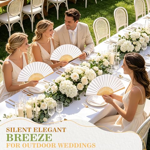 TranRantic 14 Pièces Eventail Mariage, Eventail Blanc en Papier Portable, 21 cm Lot Eventails Boi Pliant, Éventail Personnalisable pour Cadeaux Mariage, Bricolage, Fête, Danse et Décoration