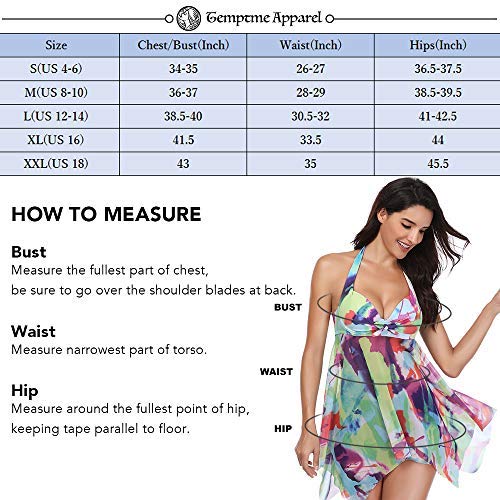 Temptme Women Swimsuit Two Piece Tankini Mesh Swimdress Floral Printed with Boyshort Bathing Suits - Thumbnail 7