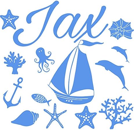 Incrediblewalldecals Nom Personnalise Stickers Muraux Poisson Bateau Vinyle Autocollant Pour Garcon Nautique Chambre D Enfant Chambre A Coucher Decor Home Design D Interieur Art Panoramique Mn975 Amazon Fr Cuisine Maison