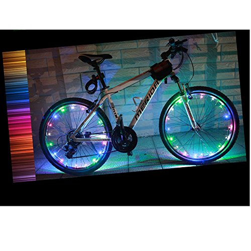 Happy Hours® Waterproof 20 LED Bike Wheel Light String Safety Flash LED Strip Lamp for Night Riding Cycling Bicycle Spoke Fun Tire Light Working with 3AA Batteries,Colorful