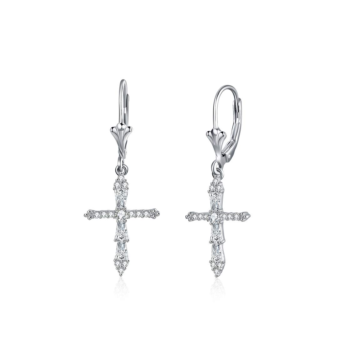 Cross Earrings 925 Sterling Silver Crucifix Dangle Drop Earrings for Women, Cross Crucifix Jewellery Gifts for Women Girls Her