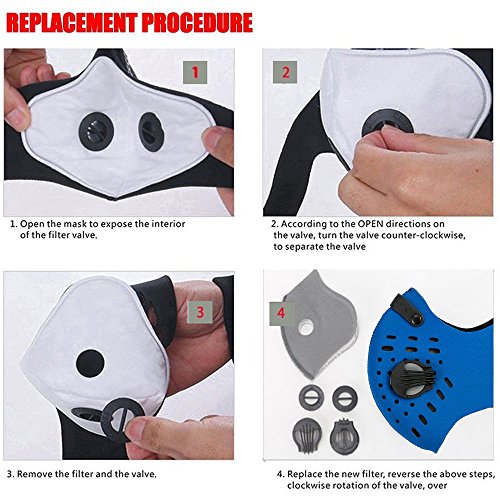 MoHo Dust Mask, Upgrade Version Activated Carbon Dustproof Mask Windproof Foggy Haze Anti-Dust Mask Motorcycle Bicycle Cycling Ski Half Face Mask for Outdoor Activities (Blue+3 Extra Filters)
