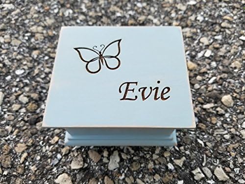 Custom made music box with butterfly and your choice of name on the top, personalizing option to the bottom side, with your choice of color and song, You are my sunshine music box, Fur Elise music box