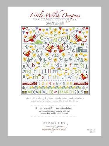Riverdrift House Little Welsh Dragons Personalised Childs Sampler Counted Cross Stitch Kit