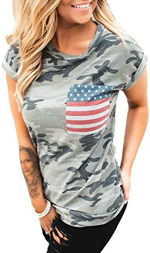 Womens Casual American Flag T Shirt 4th of July Short Sleeve Tee USA Patriotic Summer Blouse Tops