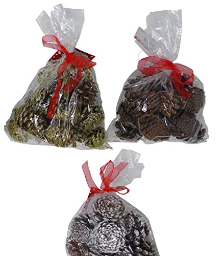 J&J's ToyScape 45-Pcs Christmas Decorative Pine Cones - Natural, Glitter Gold & White | Vase Fillers, Table Scatter, Home Decor, Bowl Display, Christmas Tree