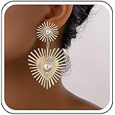 Sttiafay Punk Large Sunburst Earrings Sunburst Pearl Drop Earrings Statement Pearl Heart Earrings Gold Sun Stud Earrings Exaggerate Hear Dangle Earrings