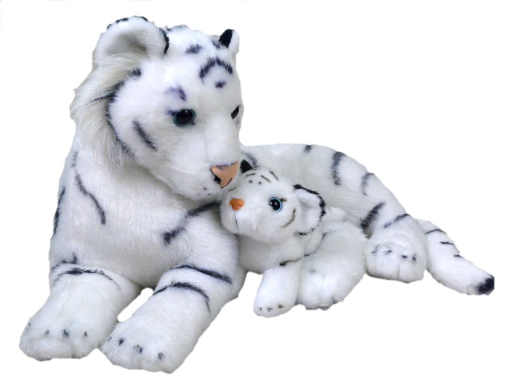 WILD REPUBLIC Mom and Baby White Tiger Plush, Stuffed Animal, Plush Toy, Gifts for Kids, Zoo Animals, 11 Inches