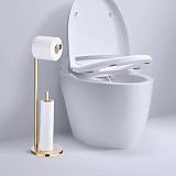 YUET Freestanding Toilet Roll Holder with Storage Gold view 4