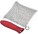 Kitchen Shaq Stainless Steel Chainmail Scrubber XL 8x6, Cast-Iron Cleaner + Silicone Hot Handle Holder