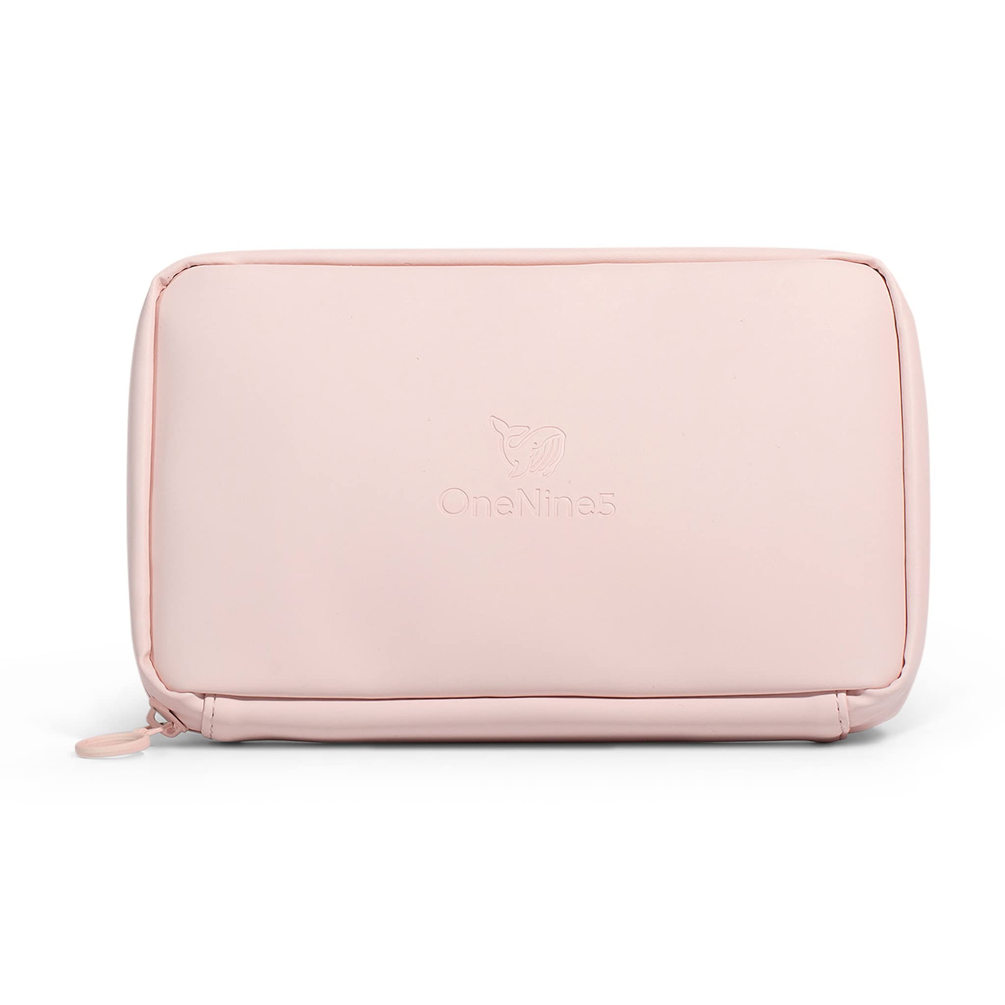 OneNine5 Eco-Friendly Essentials Pouch, Komodo Pink. Organiser and Bag for Makeup, Cosmetics, Tech, Travel and Holiday Accessories. Vegan Friendly With 100% Recycled Plastic Lining.