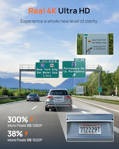 70mai 4K Front Dash Cam Built in WiFi, Smart Dash Camera for Cars, WDR, Night Vision, iOS/Android Mobile App, WDR, Night Vision, Loop Recording, Parking Monitor, Time-Lapse (M310 Plus 4K) (2160P)