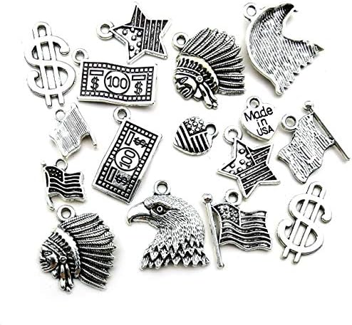 Yukucharms About 80pcs Mixed Antique Silver America Theme Charms Collection Charms Pendants Craft Supplies for DIY Necklace Bracelets Jewelry Making Crafting Findings M261