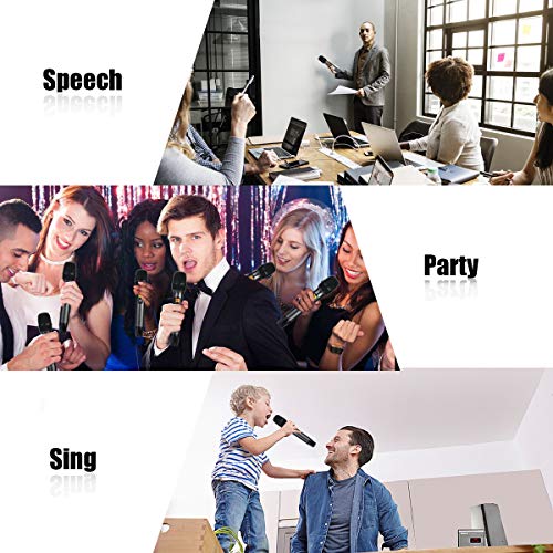 GEARDON Wireless Microphone System Dual 48 X 2Channel Cordless Mic Set 2 Handheld UHF Metal Karaoke Microphones with Rechargeable Receiver for Parties Singing Church