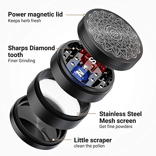 iRainy Herb Grinder 4 Piece Aluminum Large 2.5" Spice Grinders with