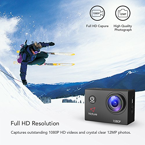 【Upgraded】Victure Action Camera 1080P Full HD 12MP 30m Underwater Waterproof Camera 170° Wide-angle Sports Cam with HDR Technology and 26 Mounting Accessories