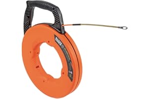 Klein Tools 56380 Non-Conductive Electrical Fish Tape, Multi-Groove Fiberglass Wire Puller with Steel Leader, 100-Foot x 3/16