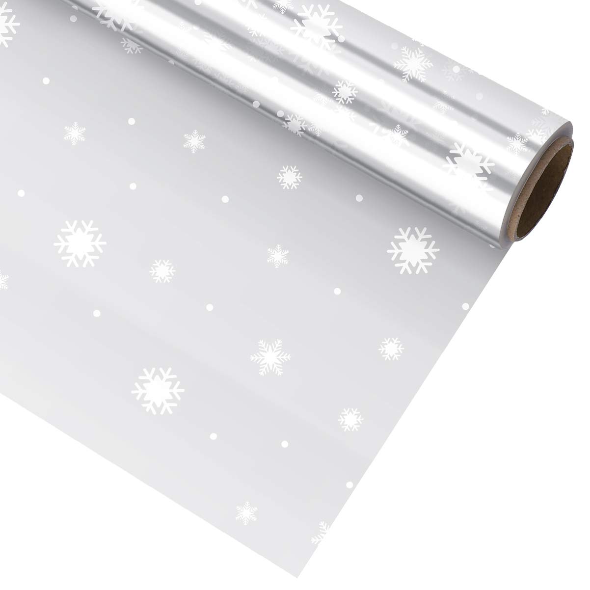 NUOBESTY Cellophane Wrap, 2.5 Mil Thickness Cellophane Wrap Roll, Snowflake Cellophane Wrapping Paper Cellophane Bags Wrapper for Xmas Flower Basket Crafts(3000x40cm)