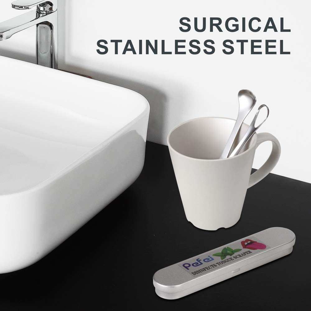 Tongue Cleaner Scraper, Surgical Stainless Steel Tongue Brush Professional Eliminate Bad Breath, Rustproof Tongue Scrapers Reusable Lifetime Dental Scraper