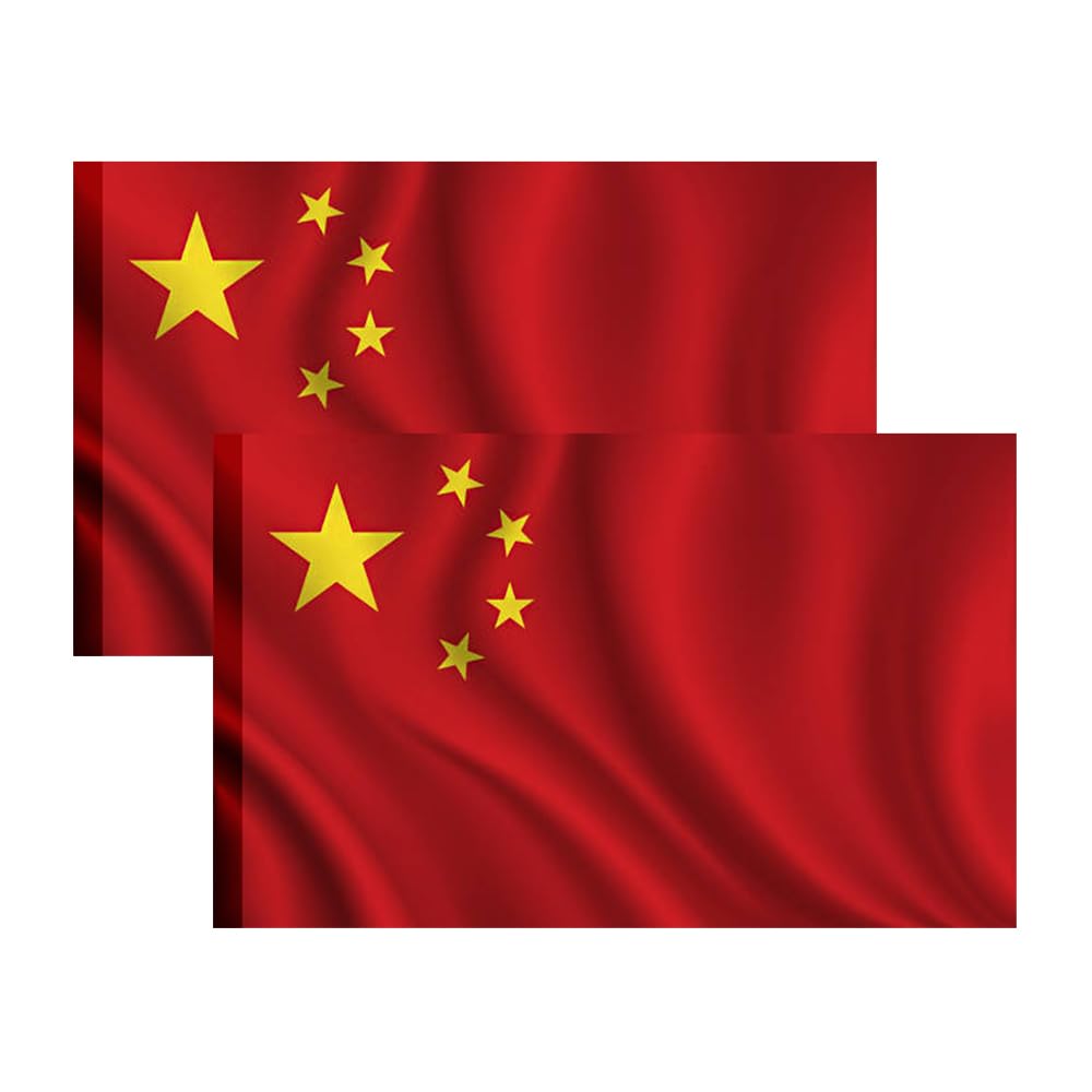 2 x China Flag, 90 cm x 150 cm, Large Flag with Pole Loop and Laces for Fastening, Lightweight Flag for Sports, Football, Demonstrations, Buildings, (2 x China)