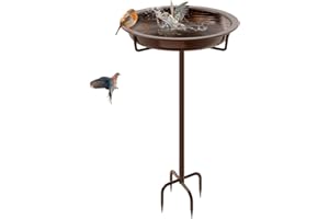 KHayRovies Metal Bird Bath for Outside, 36.2" Height Birdbath Bowl Standing Bird Feeders for Outdoors with 4 Prongs Base Stake, Freestanding Birdfeeders for Garden Yard Lawn Decor (Brown)