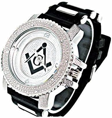Letter Love Fashion Crystal Ice Nation Silver/Black Masonic Watch With Bullet Band