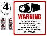 NEW! INSIDE MOUNT 4 Pack #204-IM Commercial Grade Outdoor / Indoor Security Surveillance CCTV Video Warning Decal - 4
