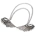 Angel Wings Dangle Chain Collar Tip Shirt Stud Brooch with Rhinestones Silver