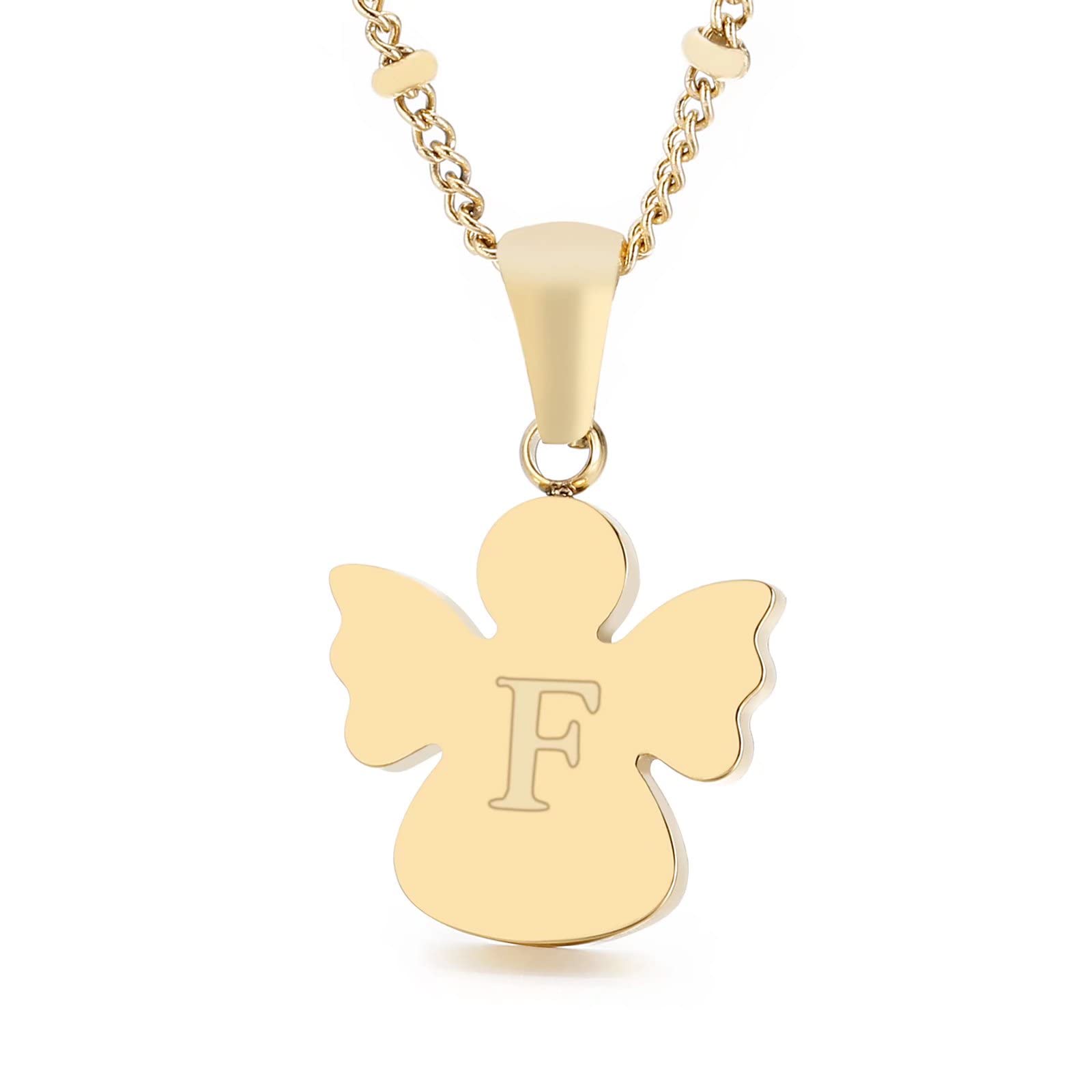 Qings Initial F pendant chain, 26 letters golden angel chain, chain length 50 cm