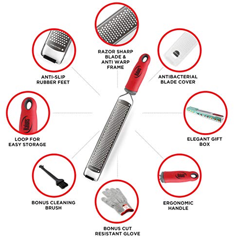 Zester & Cheese Grater - Lemon Zester - Parmesan Cheese, Citrus Fruits, Lemon&Lime, Cinnamon, Nutmeg, Ginger, Garlic, Coconut, Chocolate, Vegetables - Razor Sharp Stainless Steel Blade, Rust Free - Thumbnail 4