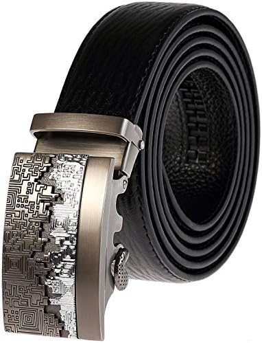 Men's Leather Ratchet Belt with Automatic Buckle 1 3/8" Wide 130cm Length, Gifts for Men