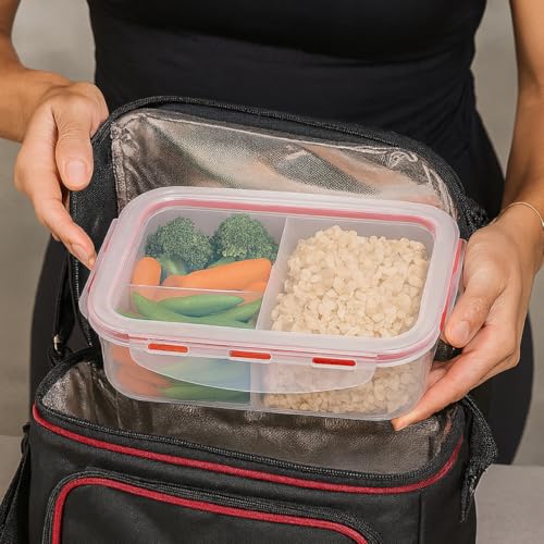 Potes Marmita Hermetica Com Divisorias Fitness 1l Com Travas Freezer Microondas Plastico Resistente Marmitas