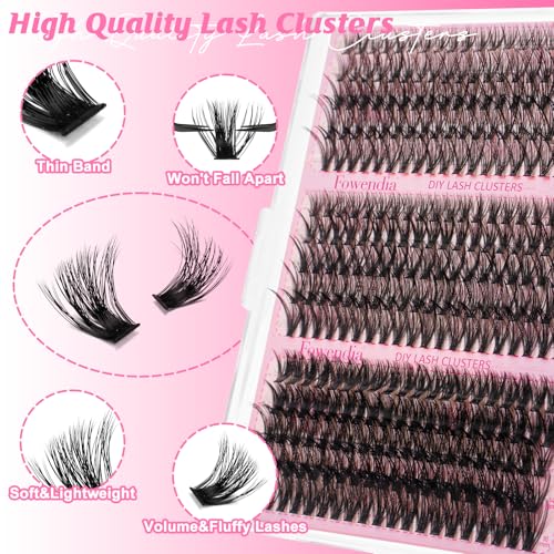 Fowendia Lash Clusters Kit 580PCS Fluffy Cluster Lashes Kit 30D-100D Volume Eyelash Extensions with Lash Bond and Seal D Curl Eyelashes Natural Look Individual Lashes (FSMT01)