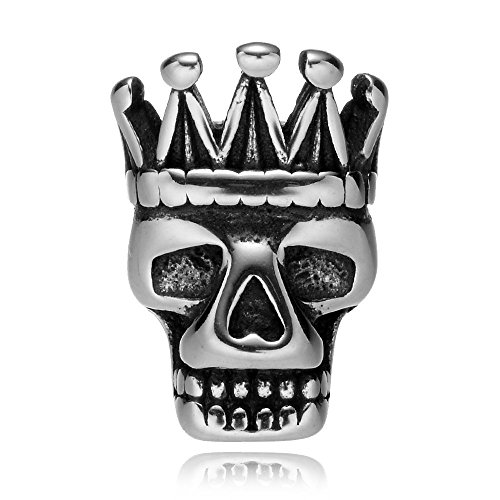 REAMOR 5pcs 316L Stainless steel Crown Skull King 2mm Small Hole Charm Spacer Beads for Jewelry Making