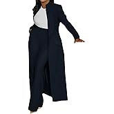 Famnbro Womens Suits 2 Piece Set Long Blazers Jacket Lapel and Straight Leg Pants Business Outfits