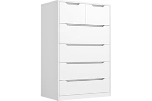 Romorgniz 6 Drawer Dresser for Bedroom Tall Chest of Drawers for Hallway,White,43.2" H X 27.6" W X15.6 D
