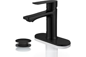 BELZ Matte Black Bathroom Faucet, Modern Single Handle One Hole Bath Vanity Sink Faucets with Pop Up Drain and Deck Plate for 1 or 3 Holes