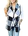 Yanekop Womens Lapel Sleeveless Open Front Hem Plaid Vest Cardigan Jacket With Pockets