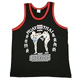 Men's Tank Top Singlet Vest Gym Muay Thai Men T-shirt Cotton 100% Made in Thailand (Black, XL)