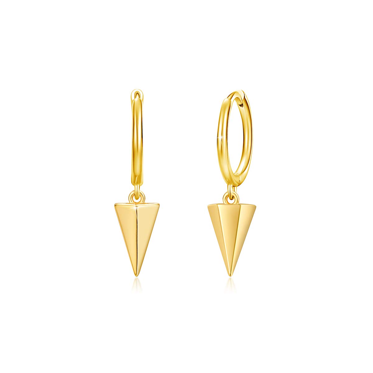 PEARLOVE Small 18K Gold Plated Dangle Huggie Earrings,925 Sterling Silver Mimi Geometric Triangle Cone Dainty Hoop Dainty Earrings for Women & Girls — image 1