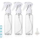 Travel Size Spray Bottle, 3.4oz/100ml Plastic Fine Mist Spray Bottle Set, Refillable Liquid Containers, 3pcs Clear Trigger Sprayer with Funnel and Labels for Styling Kitchen Home Office Cleaning