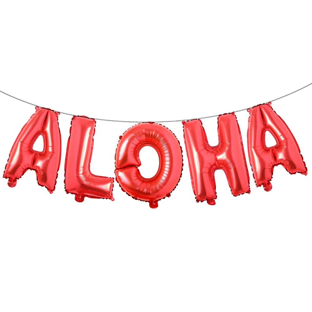 Photo 1 of 16 inch Tropical Hawaii Party Decorations Balloons Banner Aloha Foil Balloon Wedding Birthday Party Supplies (ALOHA Red)