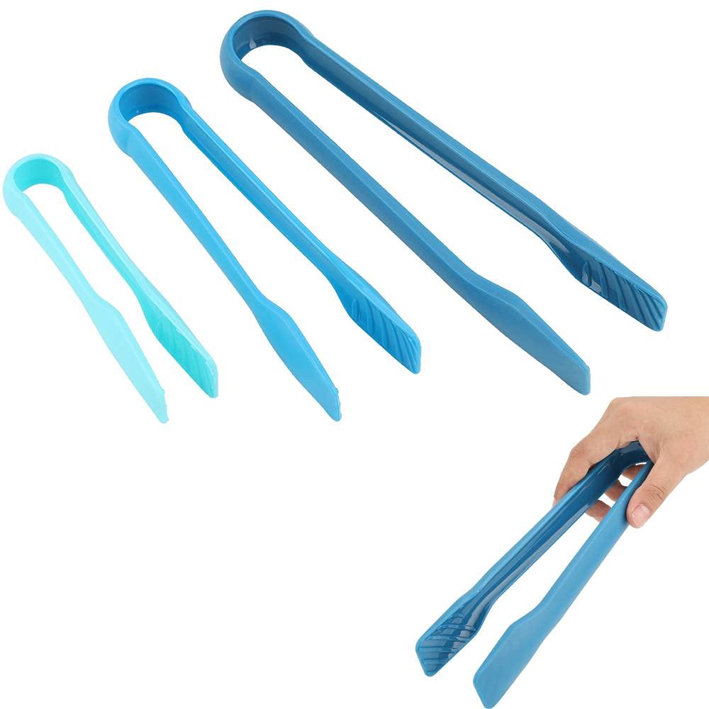 Garosa 3pcs Bread Tongs, 3 Sizes of 6in 8in 10in Kitchen Plastic Tongs Bakery Food Clamps for Cooking and Holding Bacon Muffin Bagel Bread(Blue)