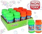 Haktoys (12 Pack 2 Fl Oz Bubble Bottles Replacement Refills Solutions Compatible with Most Bubble Guns/Shooters/Machines, Cap Diameter: 1.2", Safe and Non-Toxic, Wand Not Included, Colors May Vary